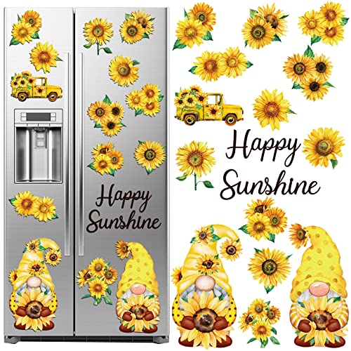 Sunflower Gnome Refrigerator Magnets Set - 16 Decorative Metal Fridge Decor