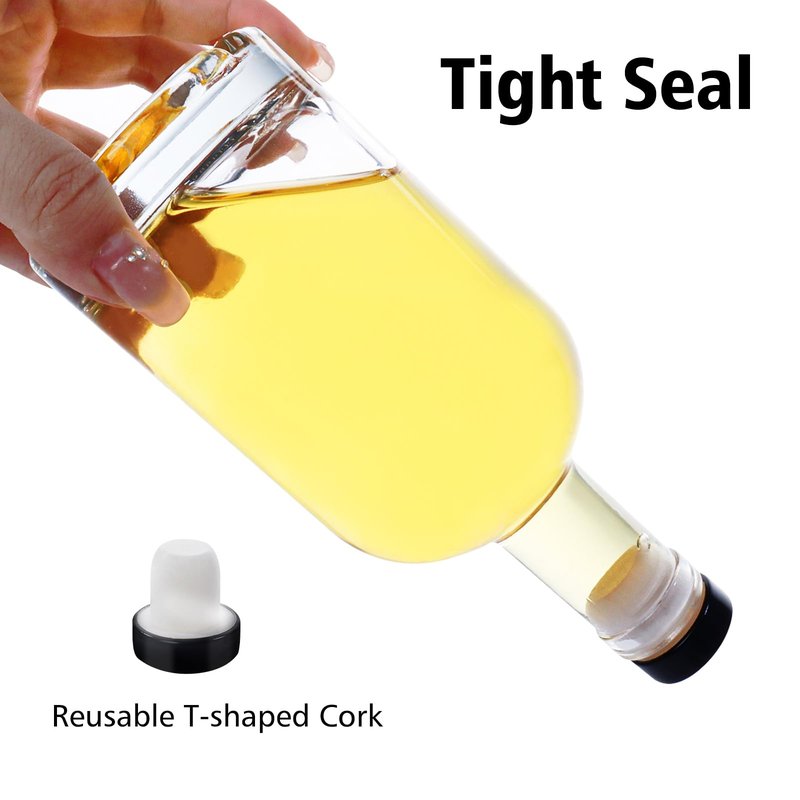 NAWORLI 12 OZ Clear Glass Bottles with Cork, 6 Pack 375 ML Liquor Bottles with T-shaped Stopper Caps and PVC Shrink Capsules, Empty Heavy Base Vodka Bottles for Whiskey, Wine