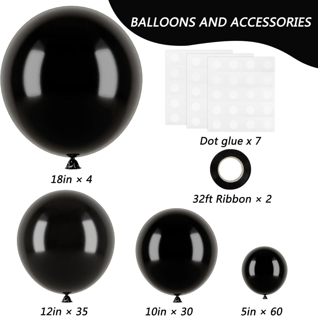 RUBFAC Black Balloons - 129-Piece Latex Balloon Arch Kit for Halloween & Party Decorations | 5-12 Inch Sizes