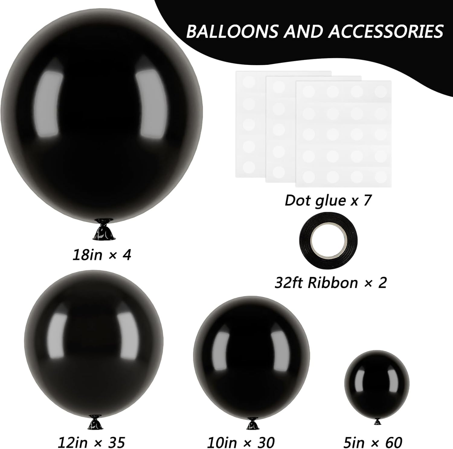 RUBFAC Black Balloons - 129-Piece Latex Balloon Arch Kit for Halloween & Party Decorations | 5-12 Inch Sizes