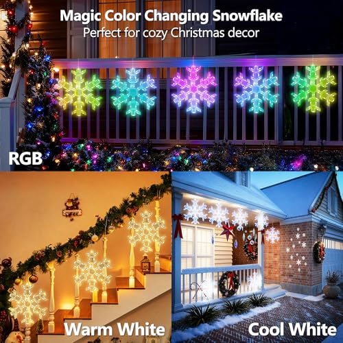 RGB 12-Inch Snowflake Window Lights - 2 Pack with Remote & 61 Effects