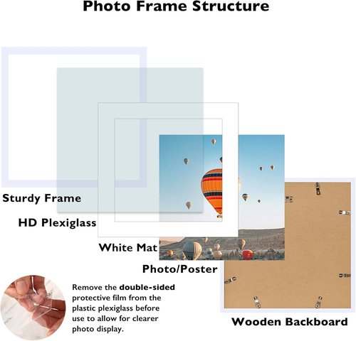 JCJMY 20x20 Picture Frame - White Frame with 16x16 Mat for Wall Display | Shatter-Resistant Plexiglass
