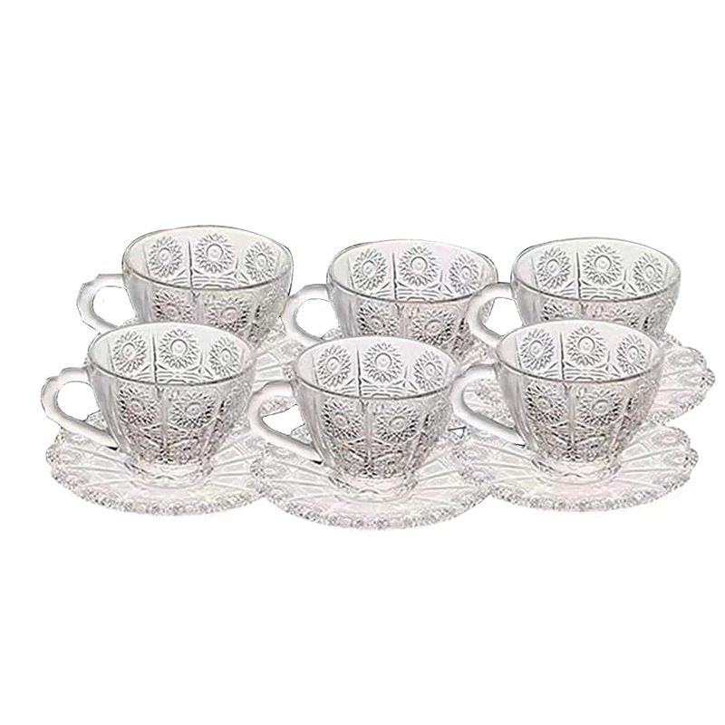 FYUEROPA Glass Coffee Cup Set with Saucer Tempered Glass, for Latte, Espresso, Cappuccino, 7Oz, Set of 6