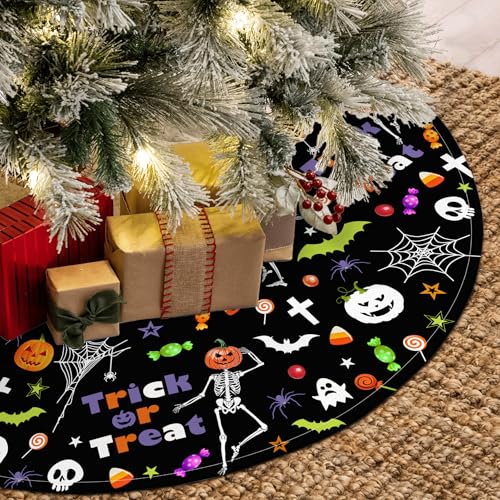 Halloween Ghost Pumpkin Skull Tree Skirt - 36 Inch Holiday Decor Mat