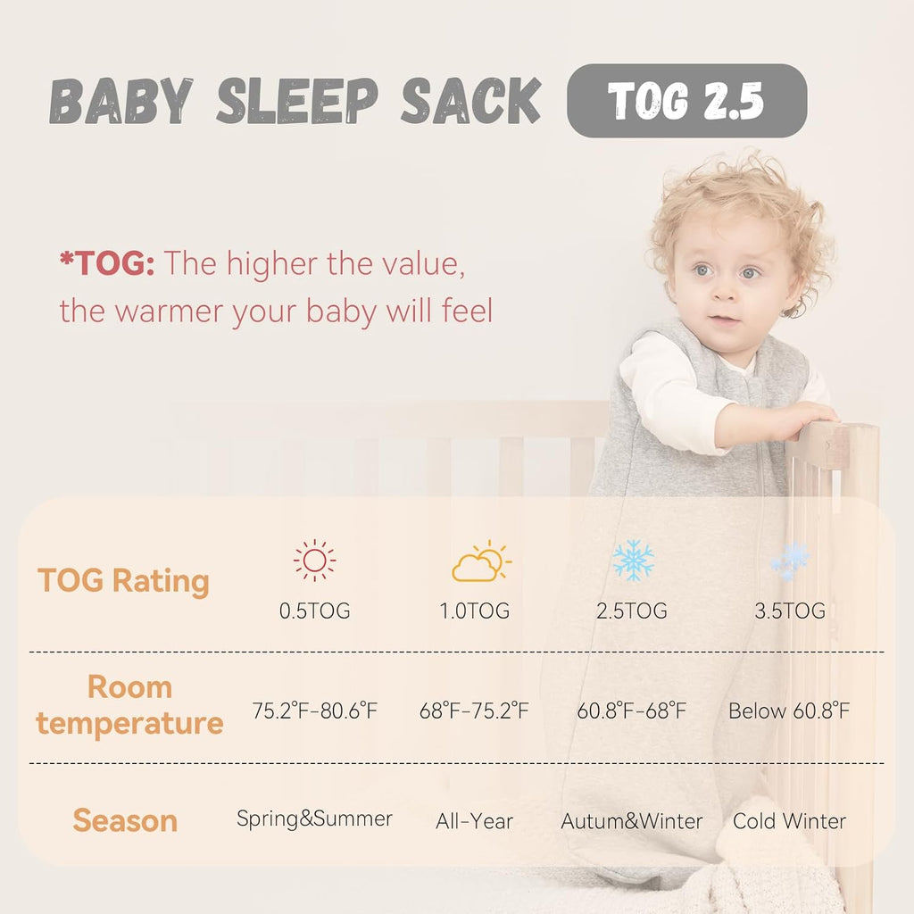 Yoofoss Baby Sleep Sack - 100% Organic Cotton Wearable Blanket for Infants 0-6 Months | TOG 2.5, 2-Way Zipper