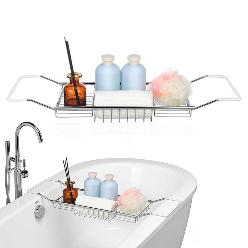 Cabilock Stainless Steel Expandable Bathtub Tray, Chrome Polished Telescopic Bath Tub Shelf, Bathroom Organizer for Soap, Shampoo, Phone and Sundries