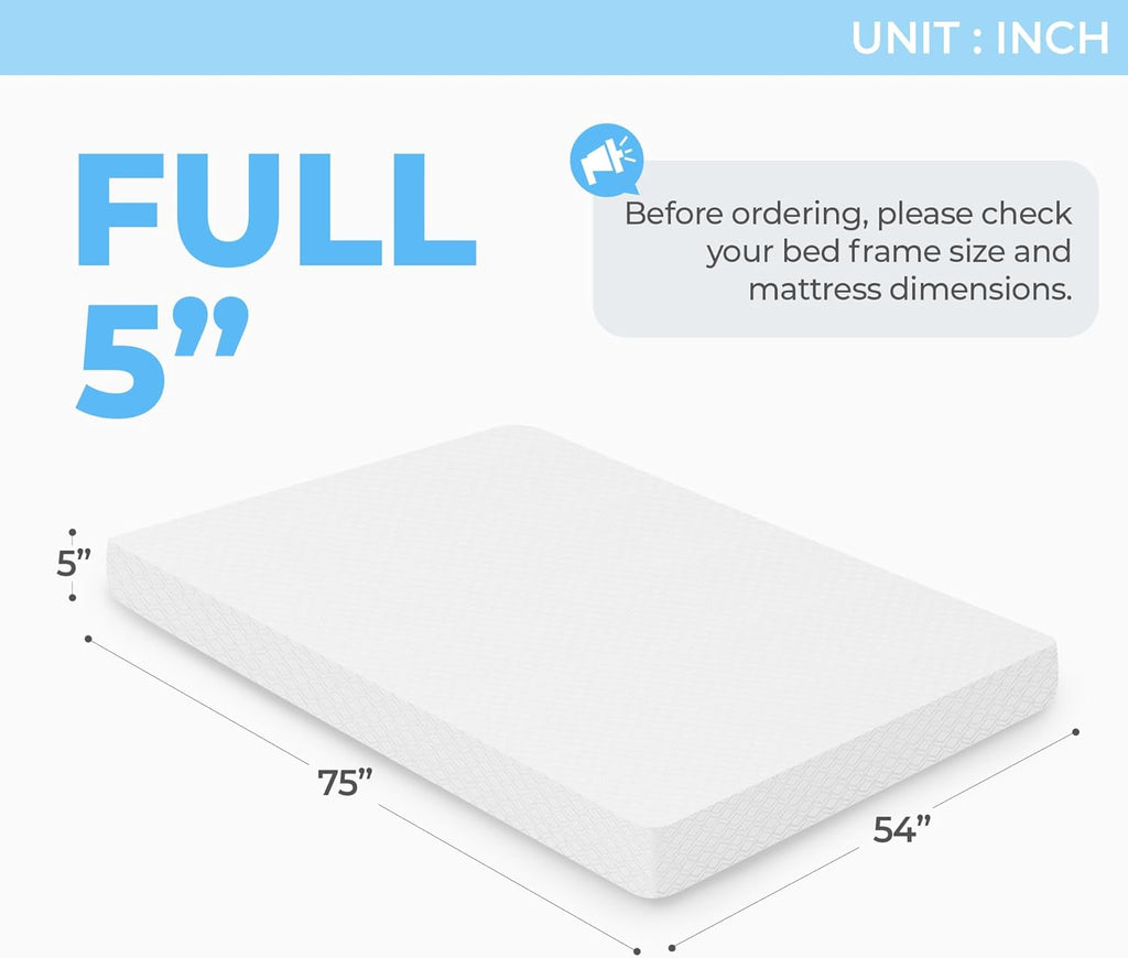 Neo Sleep Cooling Gel Memory Foam Mattress - 5 Inch Medium Firm Pressure Relief | CertiPUR-US Certified (Full)