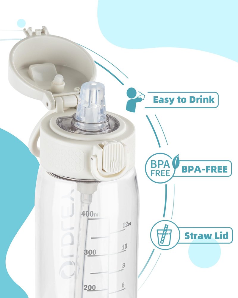 OLDLEY Kids Water Bottles with Straw 420ml/14oz BPA Free Tritan Water Bottle with Handle Leakproof School Sports Drinking Bottle for Toddler Boys Girls,Transparent
