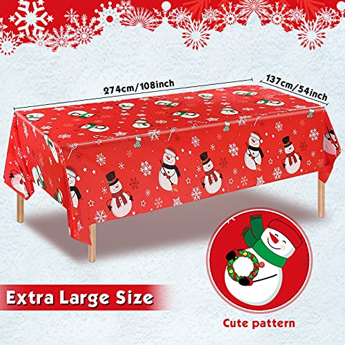 Irenare Red Snowman Christmas Tablecloth 54x108 in - 1 Pcs Winter Snowflake Plastic