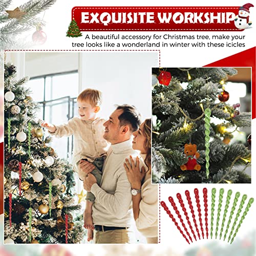 Patelai 60 Pieces Red and Green Twisted Icicle Christmas Tree Decorations - Glitter Spiral Ornaments for Holiday, Wedding & Party