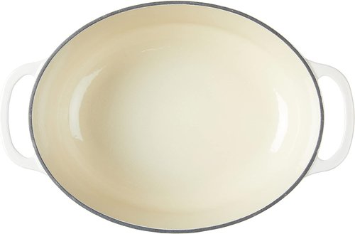 Lodge Enameled Cast Iron Dutch Oven - 7 Quart Oval with Lid & Dual Handles - Oven Safe to 500°F - Oyster White