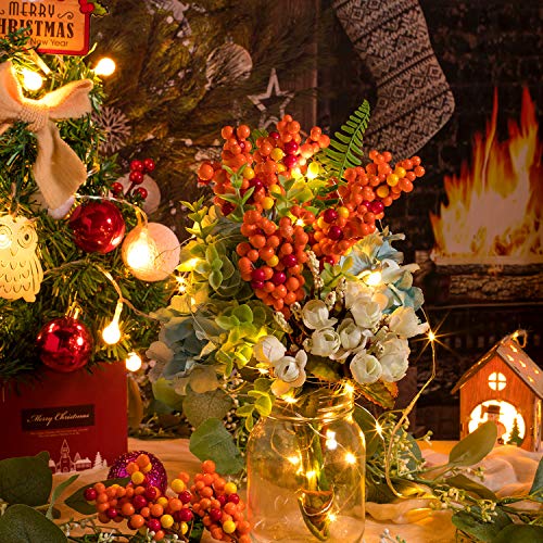 Whaline Artificial Berry Stems 12 Pack Fall Floral Picks and Sprays 5.9 Inch Autumn Orange Berry Twig Stem Branches for Autumn Thanksgiving Harvest Christmas Tree Wedding Holiday DIY Crafts Decoration