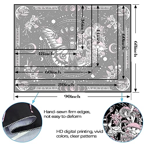 Pink Skeleton Butterfly & Mushroom Tapestry - Aesthetic Wall Hanging (48" x 36")
