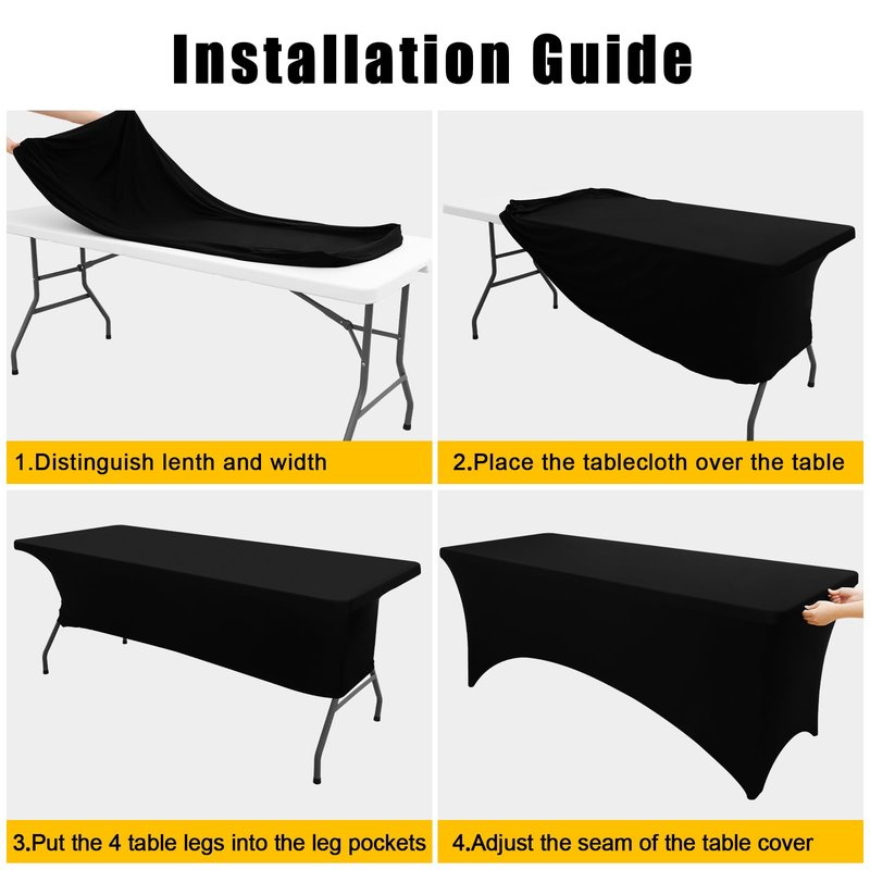 Smiry 2 Pack Spandex Table Cloth 6FT, Elastic Fitted Stretch Tablecloths, Washable and Wrinkle Free Rectangular Patio Table Cover for Outdoor, Wedding, Banquet & Parties (Black, 72Lx30Wx30H Inch)