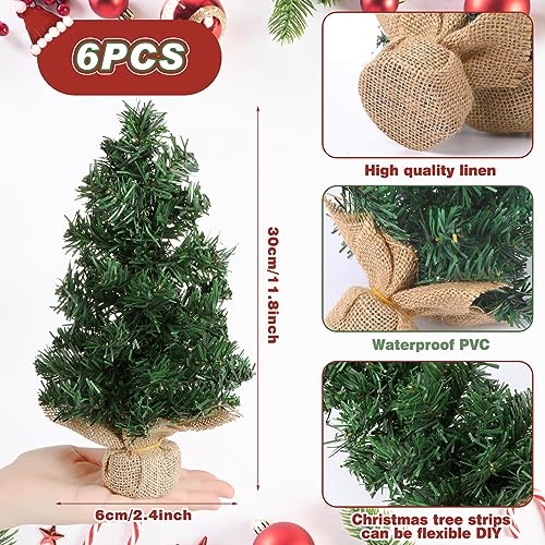6-Pack Mini Tabletop Christmas Trees - 12 Inch Artificial Pine with Linen Base