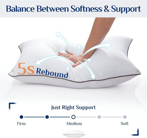 JOLLYVOGUE Queen Size Pillows - Soft Supportive Down Alternative Set of 2 for Side & Back Sleepers