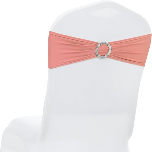 MDS Spandex Chair Sashes - Premium Stretch Covers with Buckle Slider for Weddings & Events | Coral Peach, Pack of 100