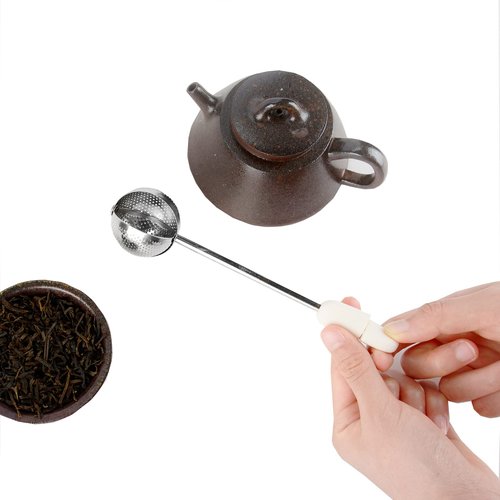 JANKOW Long handle Twisting Tea Strainers for loose tea, Stainless Steel Tea Infuser, Tea Steeper and Tea Infuser for Loose Tea(1Pc white))