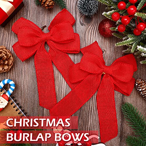 Xinnun 6 Pcs Christmas Burlap Bows Wreath Decorations, Red, Plain Style