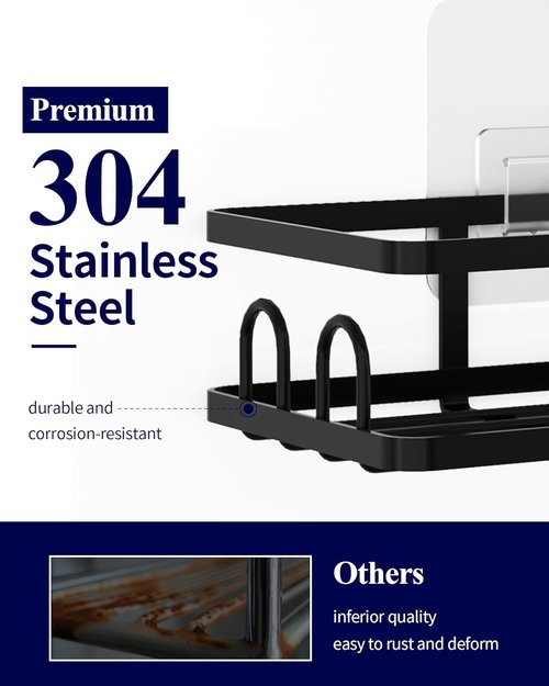 Kitsure Shower Caddy - Wall Mounted Organizer with 8 Hooks | Rustproof Stainless Steel, 2 Pack, Black