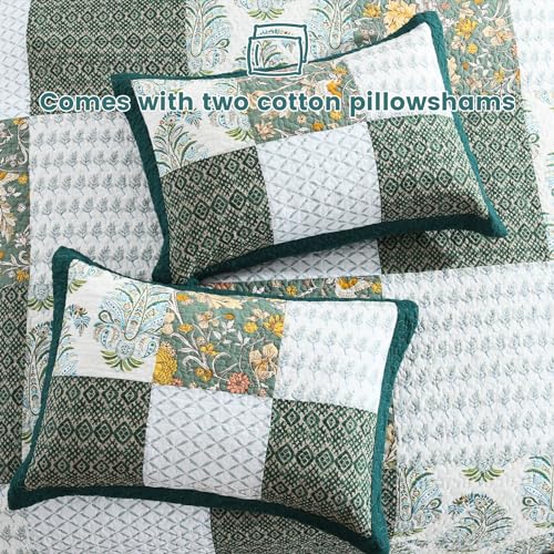 Secgo California King Reversible Patchwork Quilt Set 120x110 Green Bedding