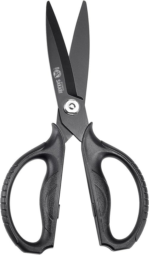 MITSUMOTO SAKARI Kitchen Scissors - Heavy Duty Black Titanium Plated | Multipurpose Cooking & Herb Tool