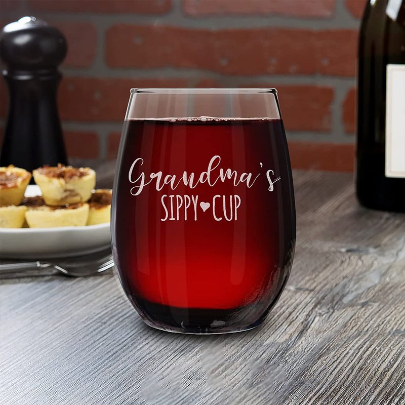 shop4ever Grandma's Sippy Cup Engraved Stemless Wine Glass 15 oz. Gift for Grandmother
