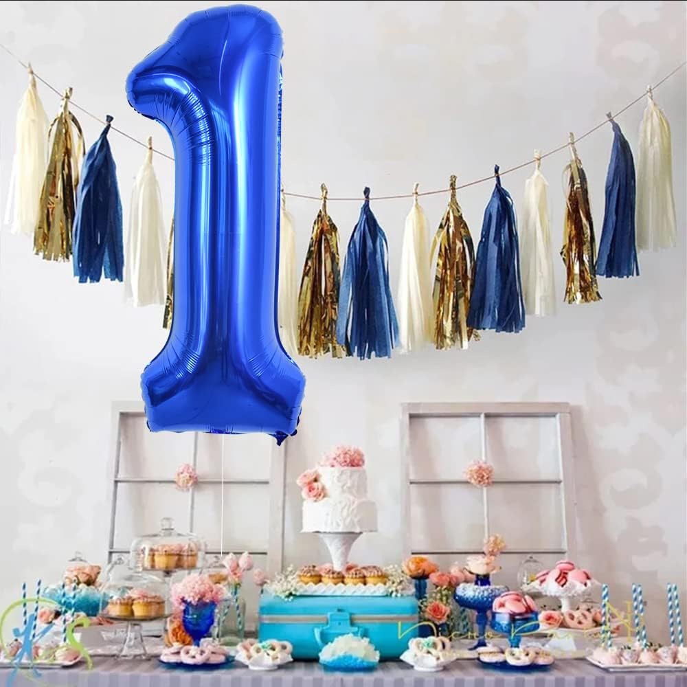 TONIFUL 40-Inch Navy Blue Number 1 Balloon - Large Foil Mylar for Birthday & Engagement Celebrations