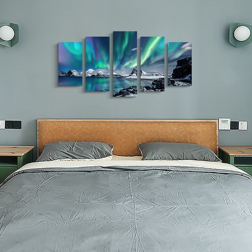 Large Canvas Wall Art Set - Blue Aurora Scenery Paintings for Living Room, Bedroom & Office - Modern Canvas Art Prints Ready to Hang - 5 Piece Set