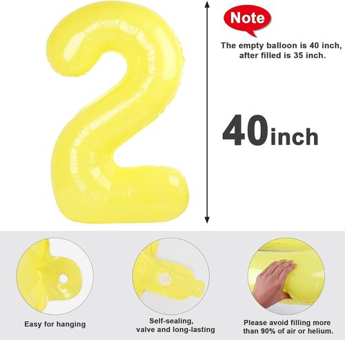 2 Numbers Balloon - 40 Inch Yellow Birthday Decor for 2nd, 12th, 21st Parties & Celebrations