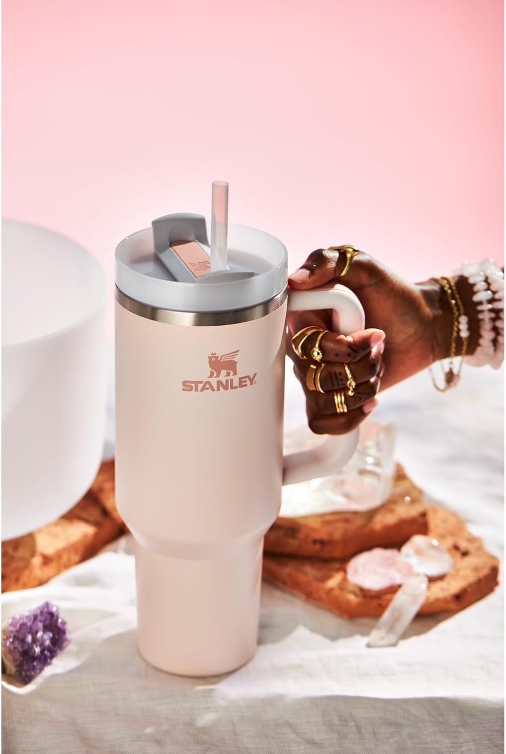 STANLEY Quencher H2.0 Tumbler - 40 oz Insulated Stainless Steel with Handle & Straw | BPA-Free Rose Quartz