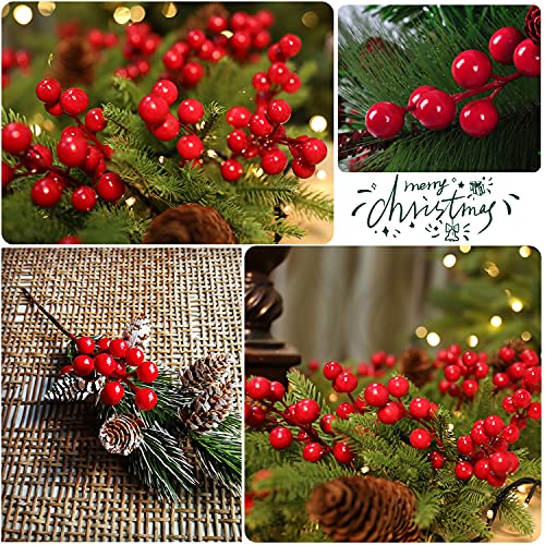 Tiaiidi Red Artificial Holly Berries Stems 30 Pcs - Christmas DIY Decorations
