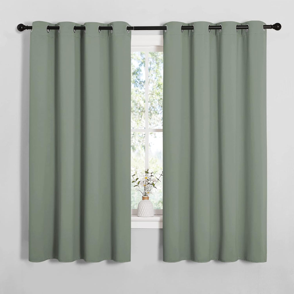 NICETOWN Blackout Curtain Panels - Thermal Insulated Draperies in Greyish Green | 55x68 Inches, 1 Pair