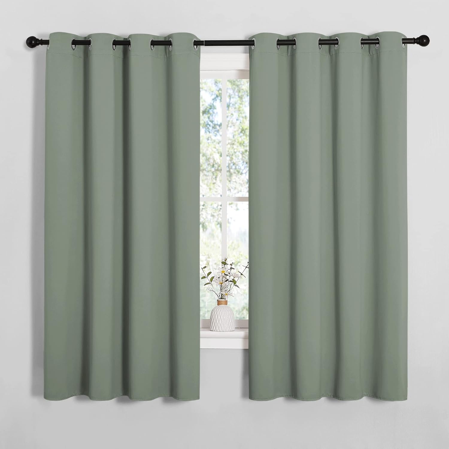 NICETOWN Blackout Curtain Panels - Thermal Insulated Draperies in Greyish Green | 55x68 Inches, 1 Pair