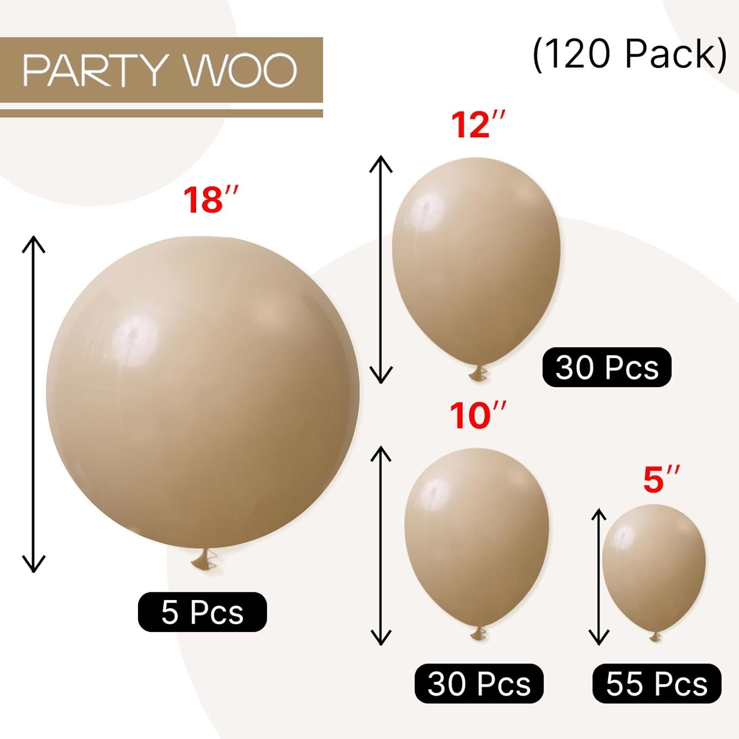 PartyWoo Cream Balloons - 120 Pcs in Beige, Ivory & Nude for Boho Fall Parties | 5-18 Inch Sizes