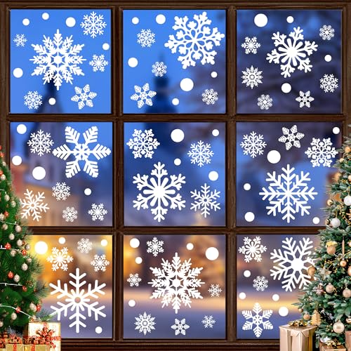 116PCS Christmas Snowflake Window Clings - Reusable Holiday Decor