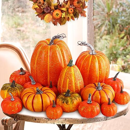 16 Pcs Artificial Foam Pumpkins for Fall Halloween Decor