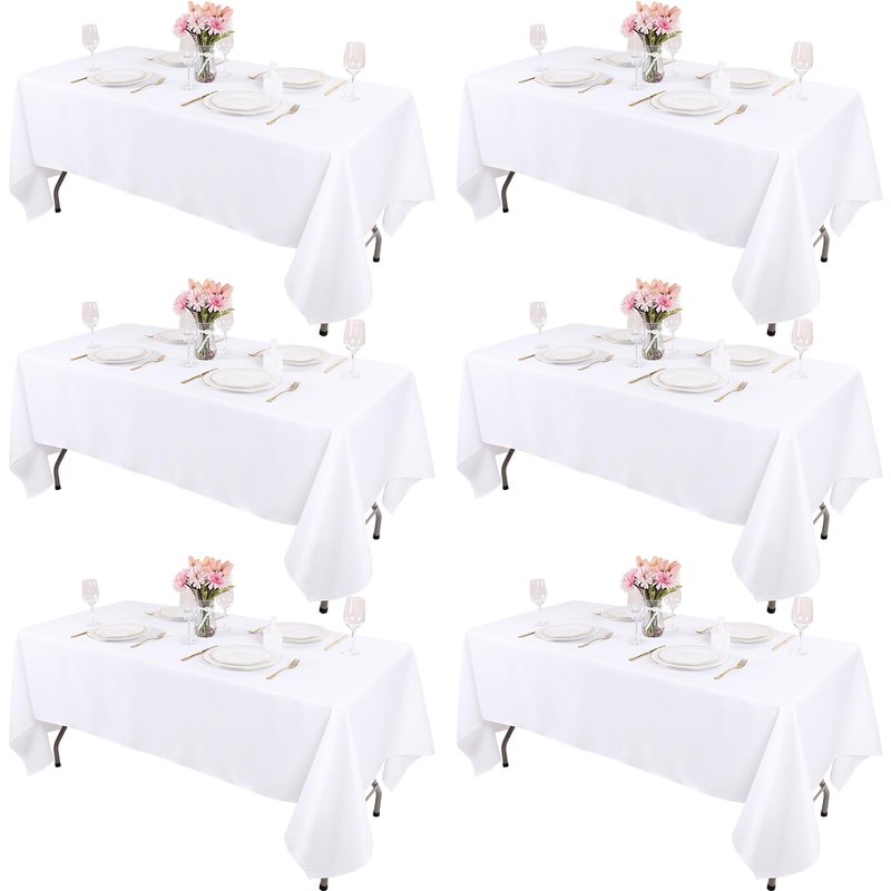 Kesfey 6 Packs White Table Cloths Rectangle 60 x 84 inch Washable Polyester Fabric White Tablecloths for 4 Feet Tables Stain and Wrinkle Resistant Reusable Table Covers for Parties Wedding Banquet