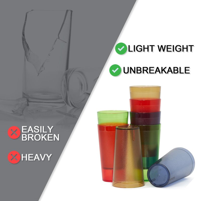 Plastic Cups Reusable, Plastic Tumblers Drinking Glasses Set of 8, Unbreakable Drinking Cup for Kitchen, BPA Free Stackable Restaurant Cups for Hot Drink & Cold Drink (Colorful, 12 oz)