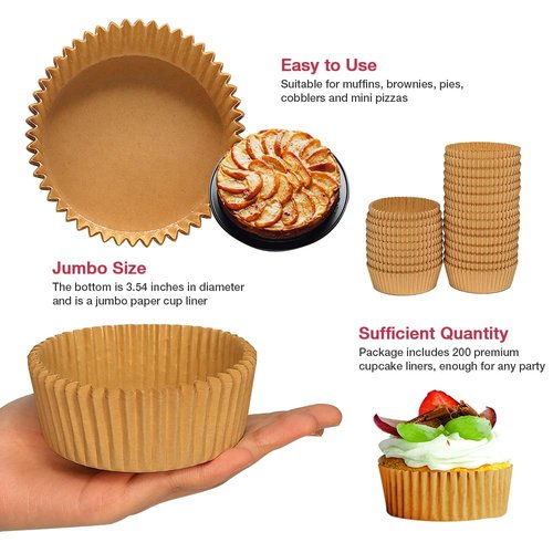 Goalfly Extra Jumbo Cupcake Liners 200 Pcs, 3.54 Inch Parchment Muffin Liners for Baking, Muffin Papers Baking Cups (Brown)