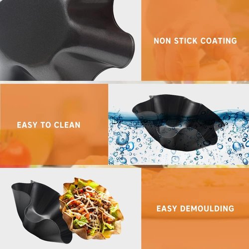 EKDJKK Taco Salad Bowl Maker - Non-Stick Carbon Steel Tortilla Shell Pans | Set of 4, 16.5x7.5x6cm