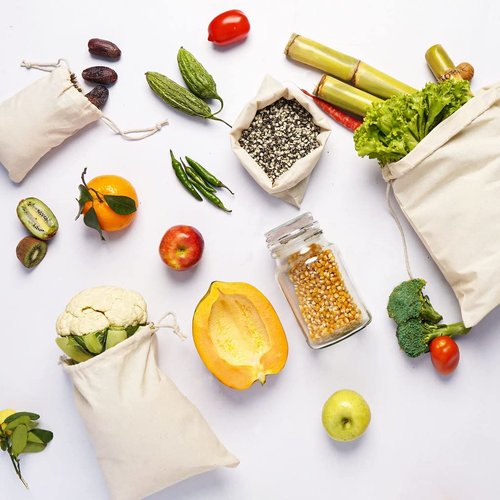 BigLotBags 100Pcs 5 x 8 Inches Premium Cotton Muslin Double Drawstring Bags, Reusable Bag Natural Cotton Bags with Drawstring Produce Bags Bulk Gift Bag Jewelry Pouch for Party Wedding Home Storage