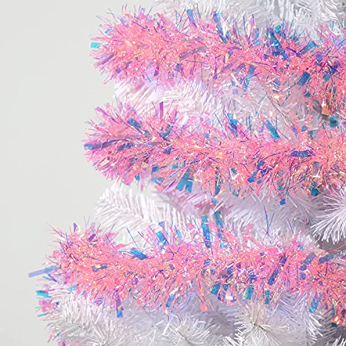 Pink Tinsel Garland 17ft Glittering Holiday Decoration for Christmas Tree