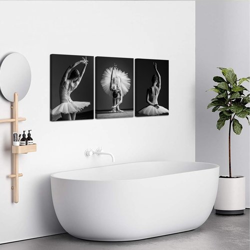 iHAPPYWALL 3 Panels Ballet Wall Art Beautiful Ballerina Dancers White Tutu Picture Prints Contemporary Artwork for Girls Room Bedroom Home Decor Ready to Hang 16"x24"x3pcs