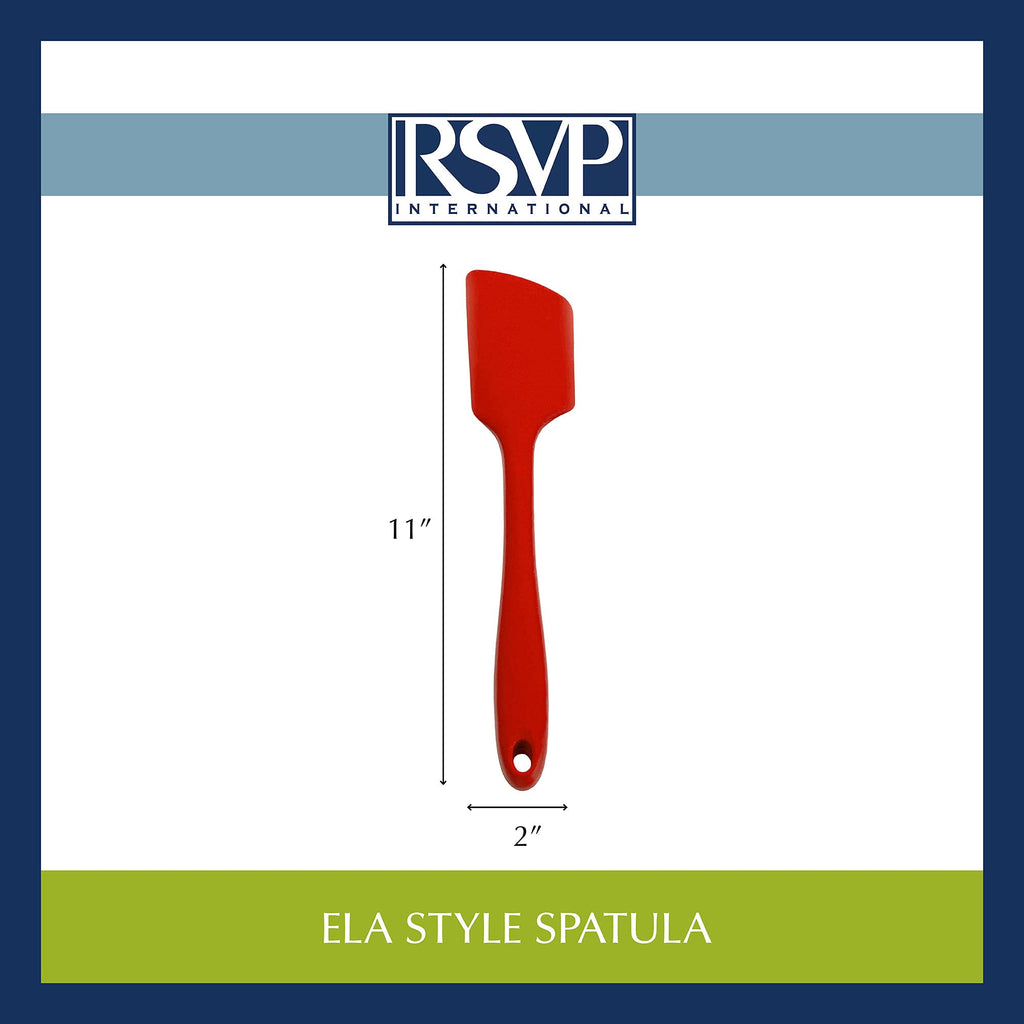 RSVP International Ela Series Heat Resistant Spatulas for Cooking & Baking Strong Silicone Wrapped Steel Rubber Scraper, Spatula, 11x2", Red