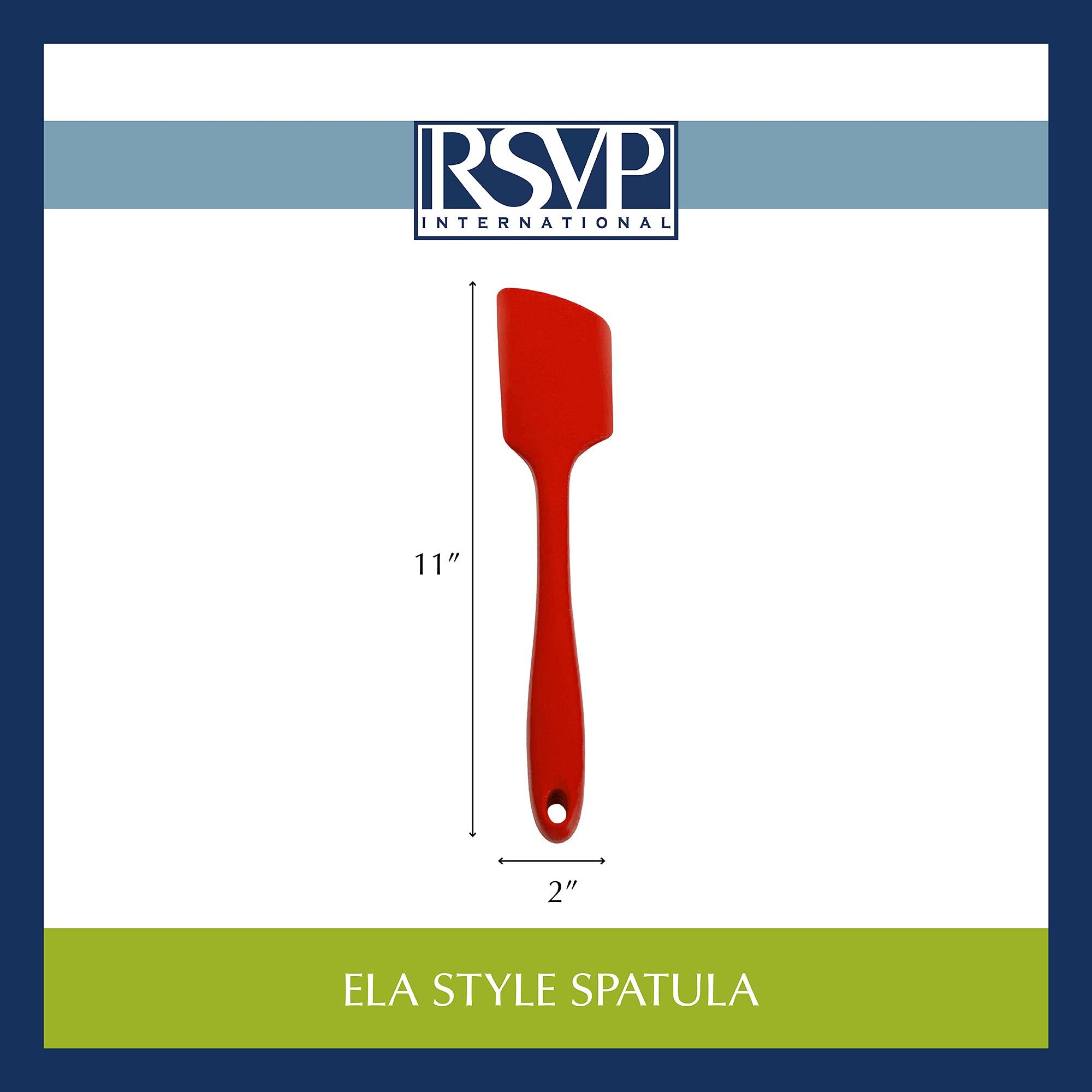 RSVP International Ela Series Heat Resistant Spatulas for Cooking & Baking Strong Silicone Wrapped Steel Rubber Scraper, Spatula, 11x2", Red