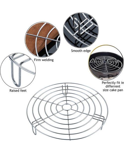 Turbokey Cooling Rack Set of 2 Dia 6.3" Round Steamer Rack Stainless Steel Cross Wire Barbecue Carbon Baking Net Grill Pan Grate for Instant Pot/Pressure Cooker/Oven (Height 1.8"&2.8",6.3"/16cm)