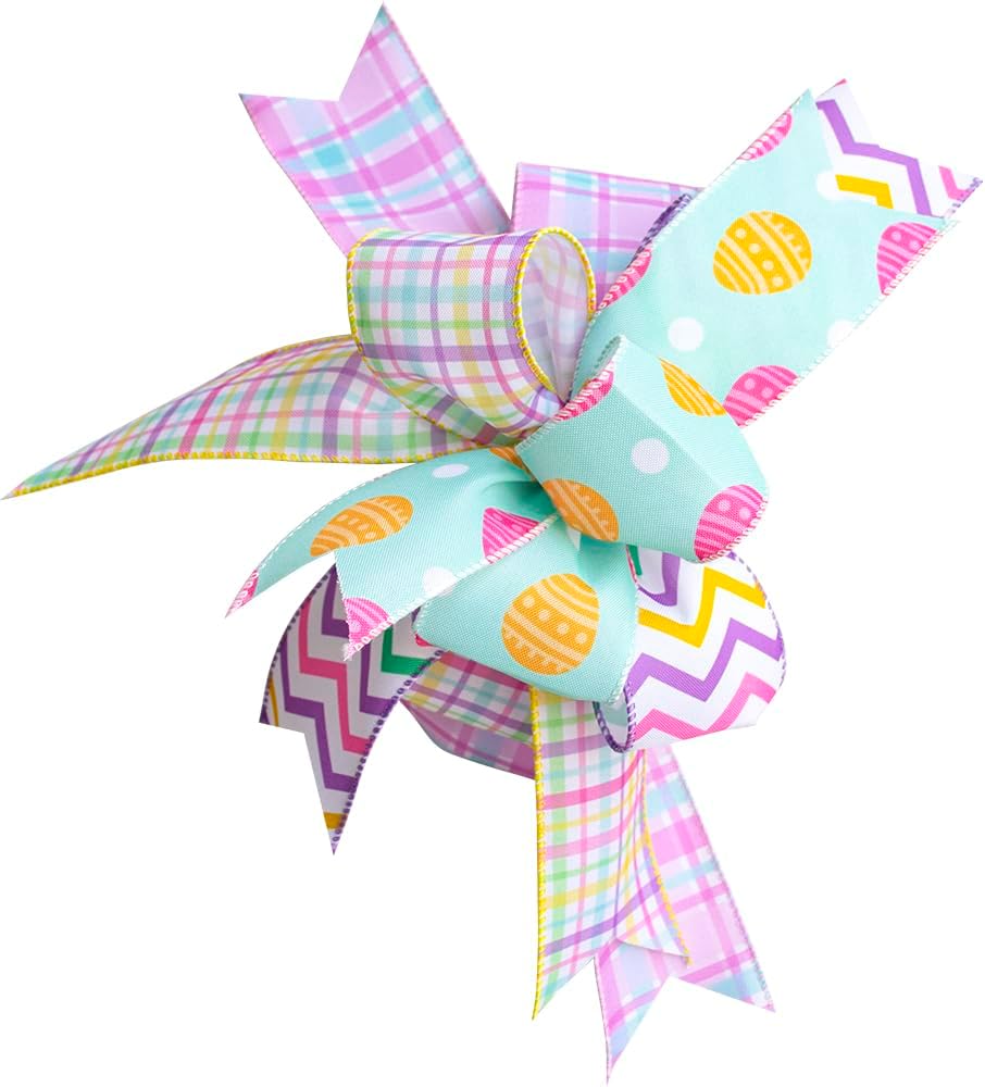 Skiennix Easter Wreath Bow - Colorful Spring Ribbon Decoration | 11x14 Inch Holiday Tree Topper