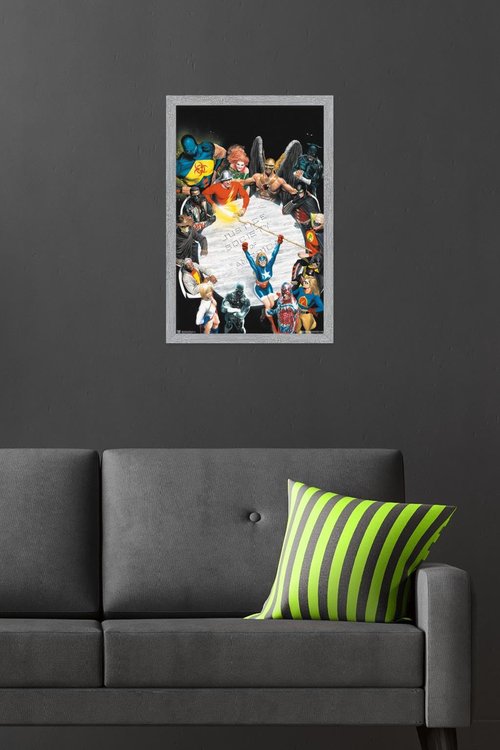 DC Comics The Justice Society of America - Table Meeting Wall Poster, 22.4L" x 14.7W", Gray Framed Version