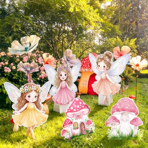 5 Pcs Large Fairy Cardboard Cutouts, Woodland Birthday Party Yard Signs